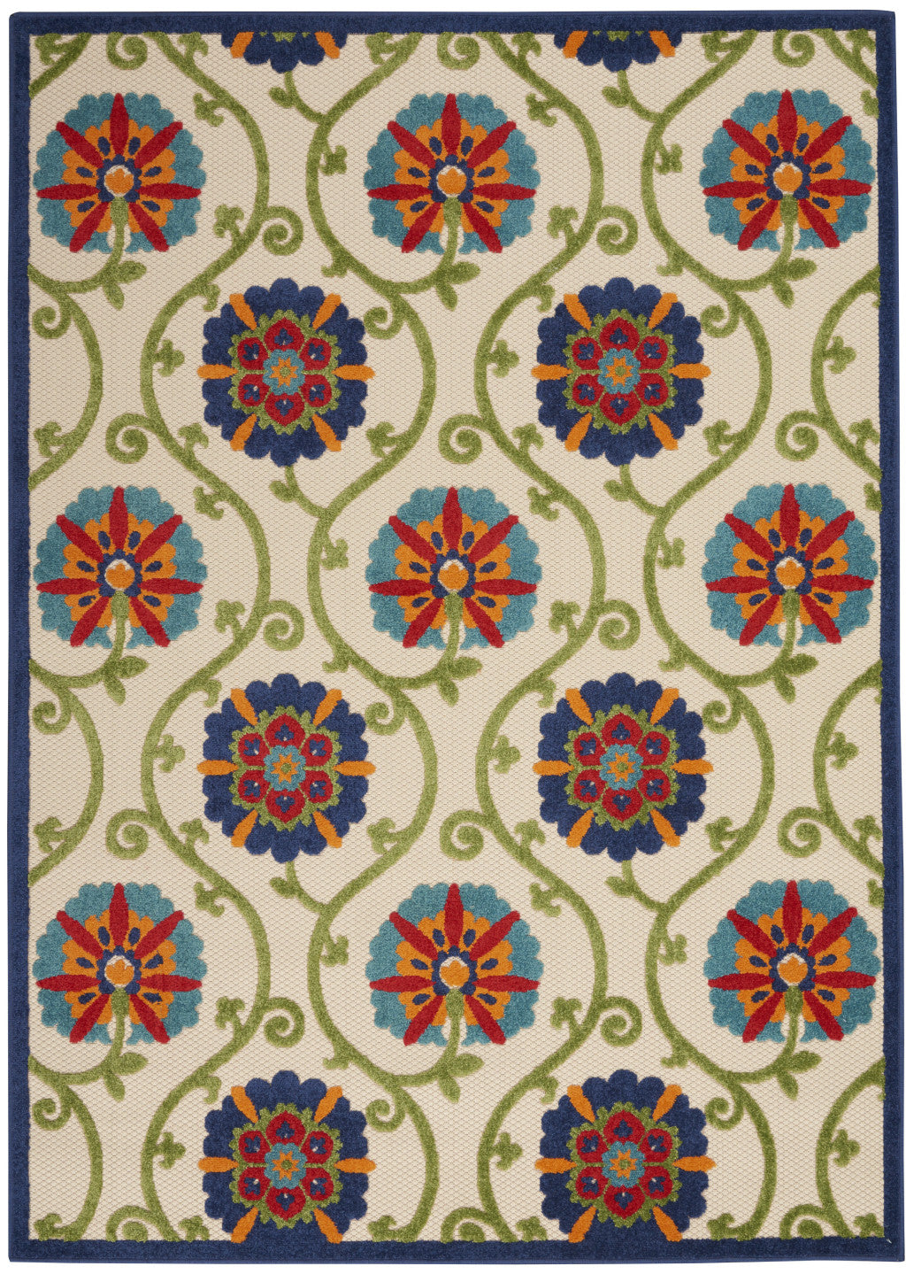 4' X 6' Ivory And Blue Indoor Outdoor Area Rug - GreatEagleInc