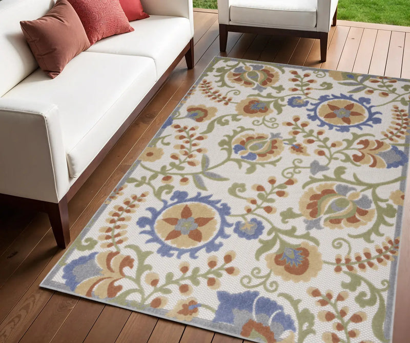 4' X 6' Ivory And Blue Indoor Outdoor Area Rug Homeroots Outdoor