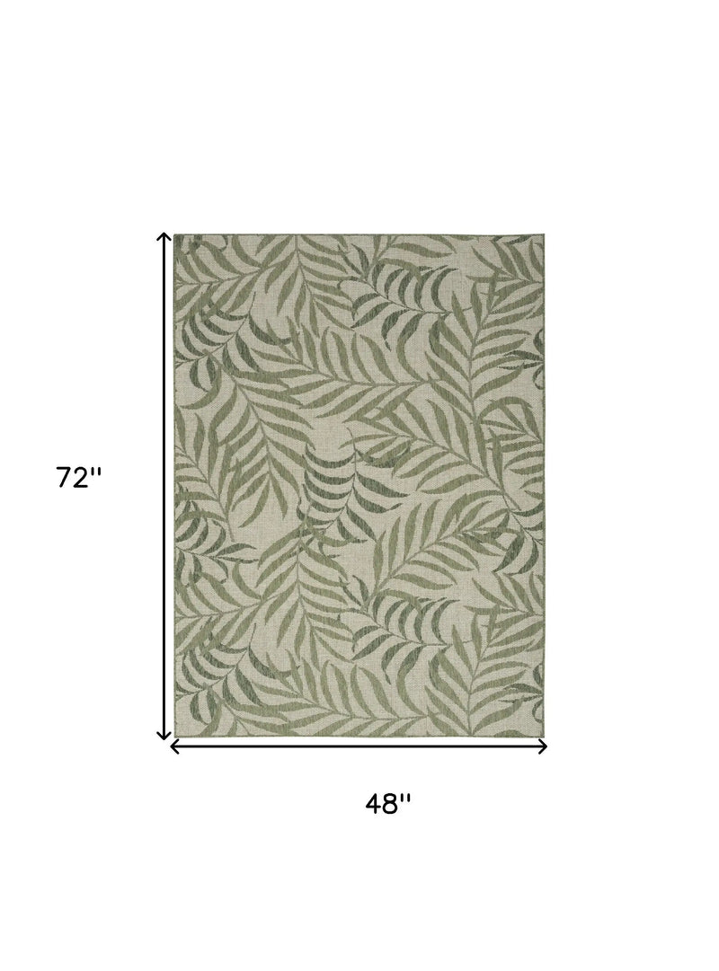 4' X 6' Ivory And Green Palm Leaf Indoor Outdoor Area Rug Homeroots Outdoor