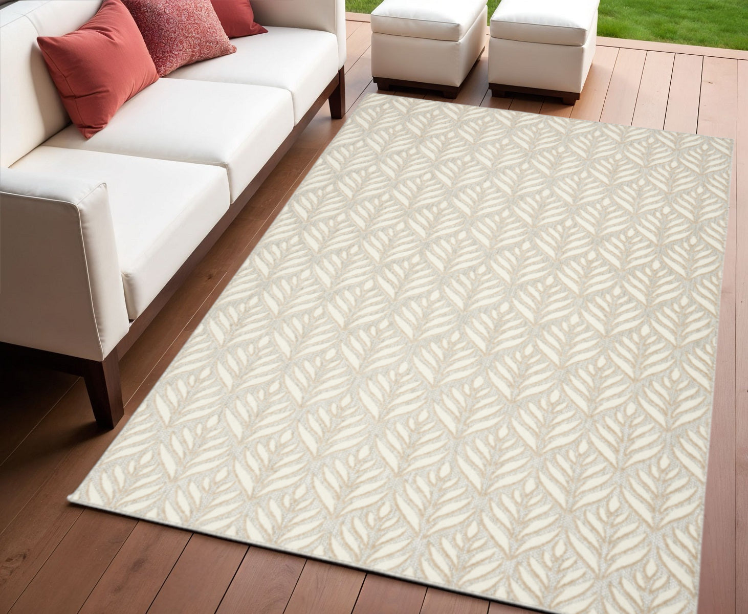 4' X 6' Ivory And Grey Floral Stain Resistant Non Skid Area Rug Homeroots Outdoor