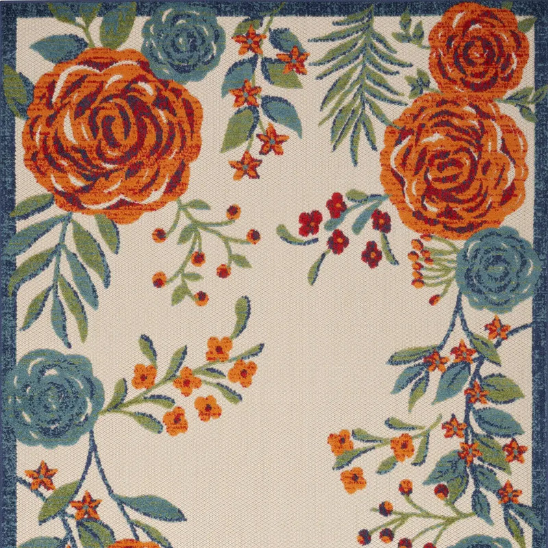 4' X 6' Ivory Blue Orange And Green Floral Indoor Outdoor Area Rug Homeroots Outdoor