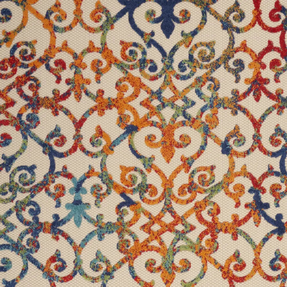 4' X 6' Ivory Blue Orange And Green Trellis Indoor Outdoor Area Rug Homeroots Outdoor