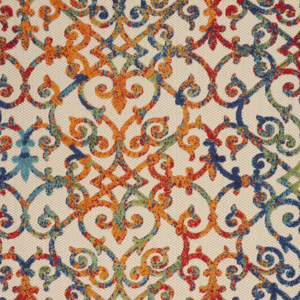4' X 6' Ivory Blue Orange And Green Trellis Indoor Outdoor Area Rug Homeroots Outdoor