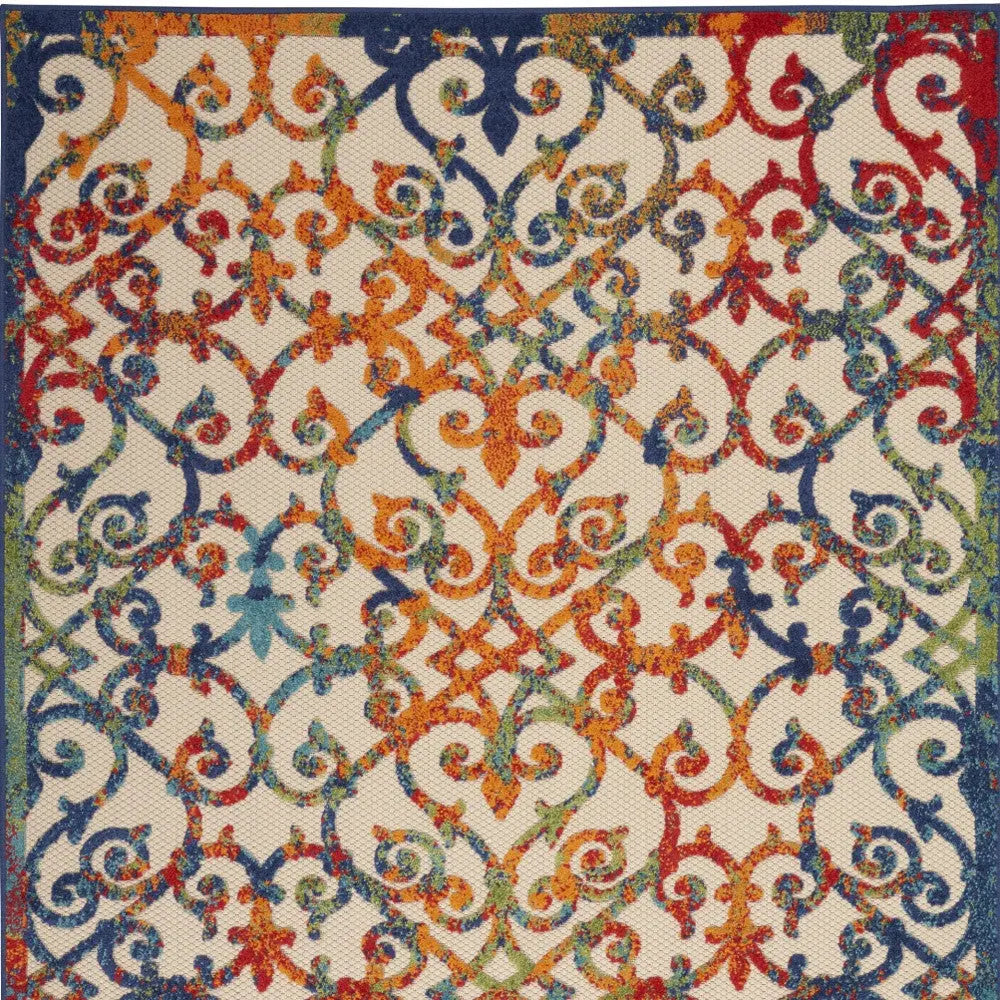 4' X 6' Ivory Blue Orange And Green Trellis Indoor Outdoor Area Rug Homeroots Outdoor