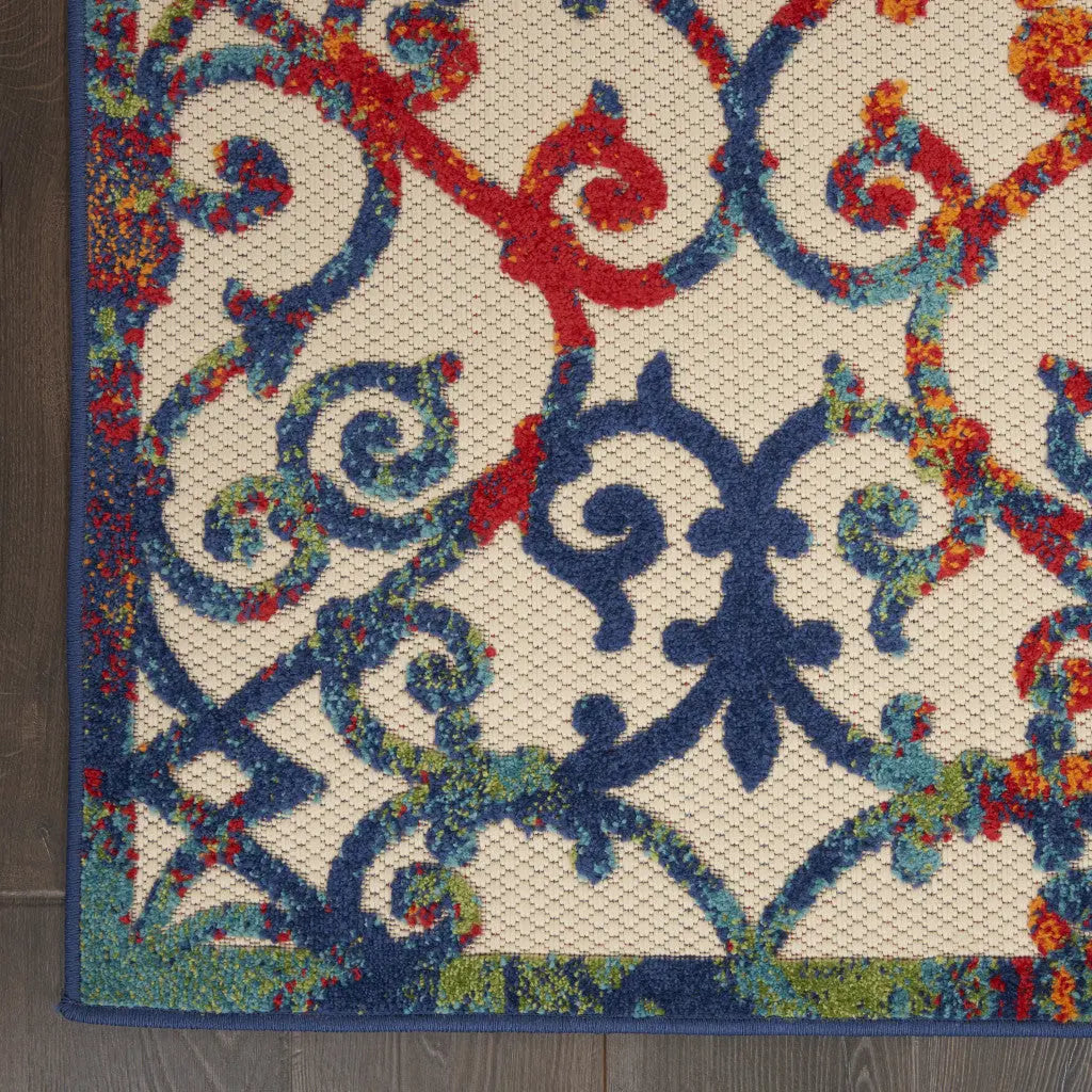 4' X 6' Ivory Blue Orange And Green Trellis Indoor Outdoor Area Rug Homeroots Outdoor