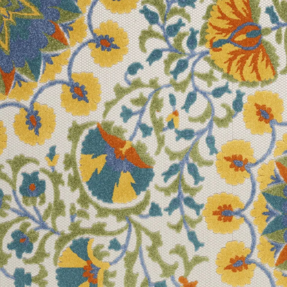 4' X 6' Ivory Blue Yellow And Orange Floral Indoor Outdoor Area Rug Homeroots Outdoor