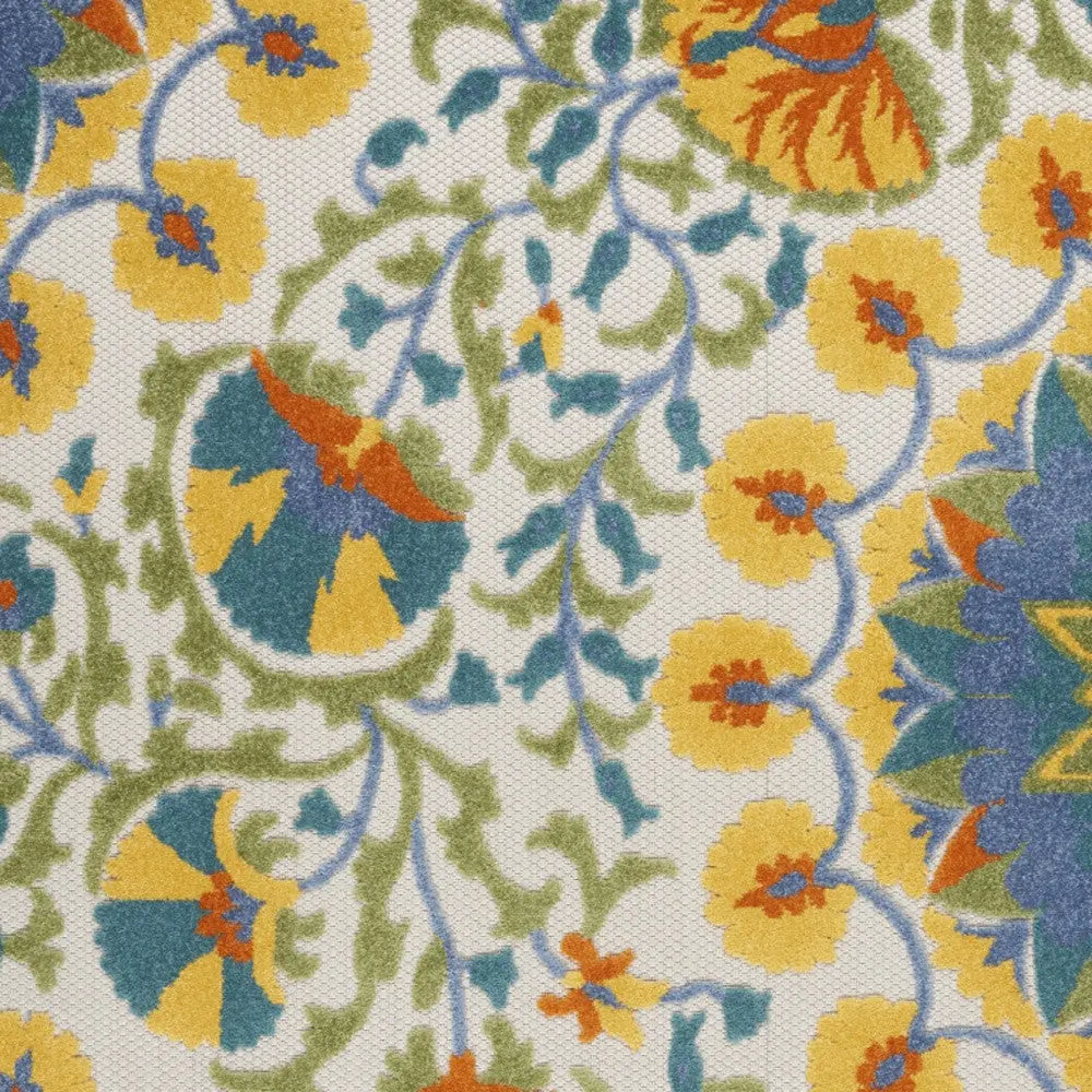 4' X 6' Ivory Blue Yellow And Orange Floral Indoor Outdoor Area Rug Homeroots Outdoor
