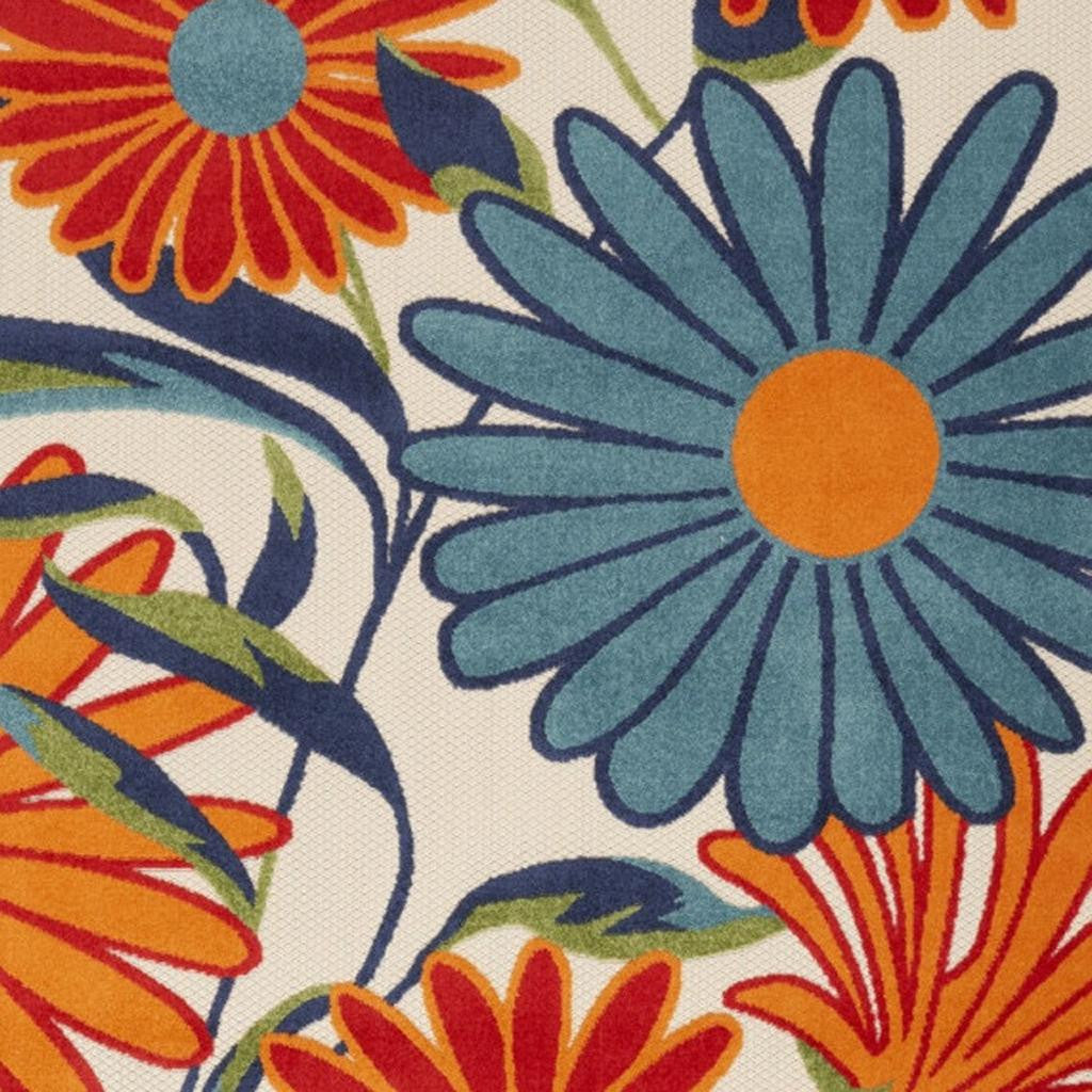 4' X 6' Ivory Blue and Orange Floral Non Skid Indoor Outdoor Area Rug Homeroots Outdoor