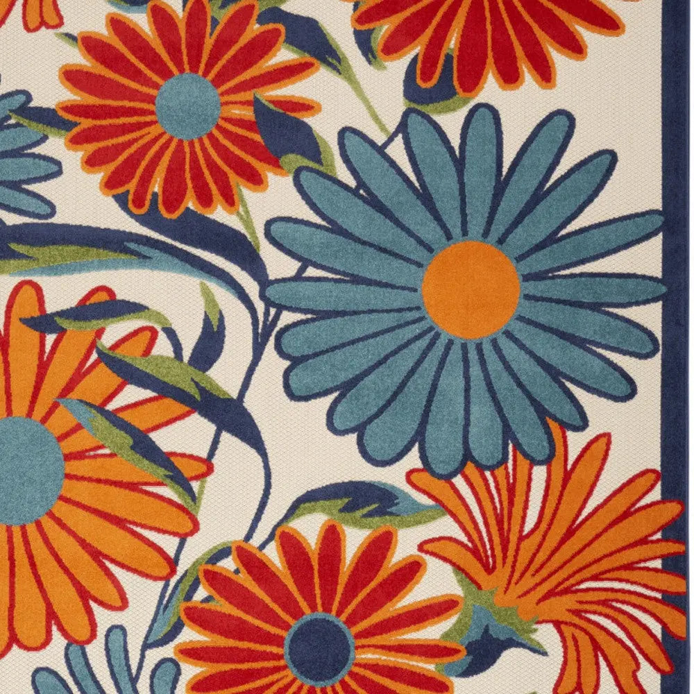 4' X 6' Ivory Blue and Orange Floral Non Skid Indoor Outdoor Area Rug Homeroots Outdoor