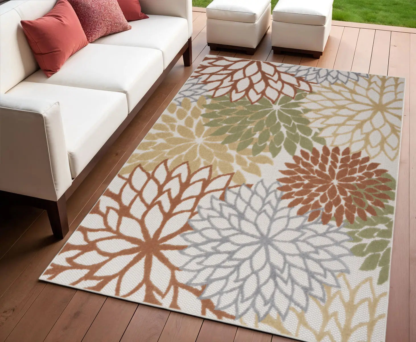 4' X 6' Ivory Green And Blue Indoor Outdoor Area Rug Homeroots Outdoor
