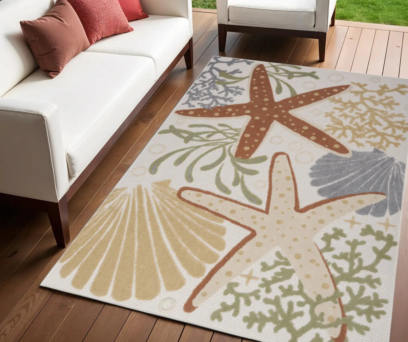 4' X 6' Ivory Orange And Blue Indoor Outdoor Area Rug Homeroots Outdoor