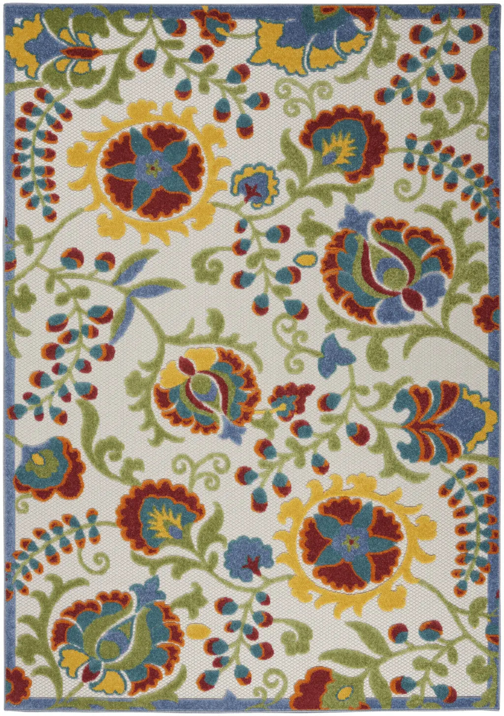 4' X 6' Ivory Red Green Blue And Yellow Floral Indoor Outdoor Area Rug Homeroots Outdoor