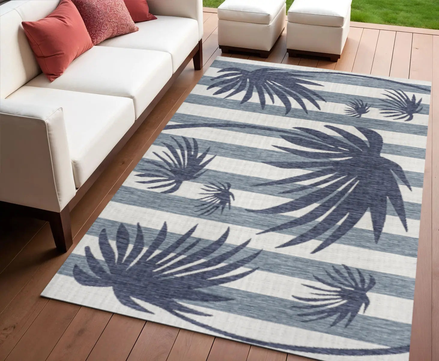 4' X 6' Navy Blue And Cream Floral Indoor Outdoor Area Rug Homeroots Outdoor