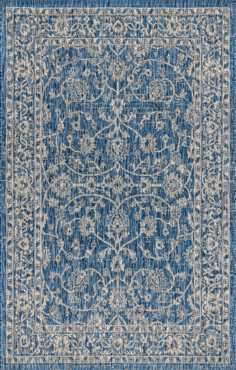4' X 6' Navy Blue And Gray Medallion Indoor Outdoor Area Rug Homeroots Outdoor