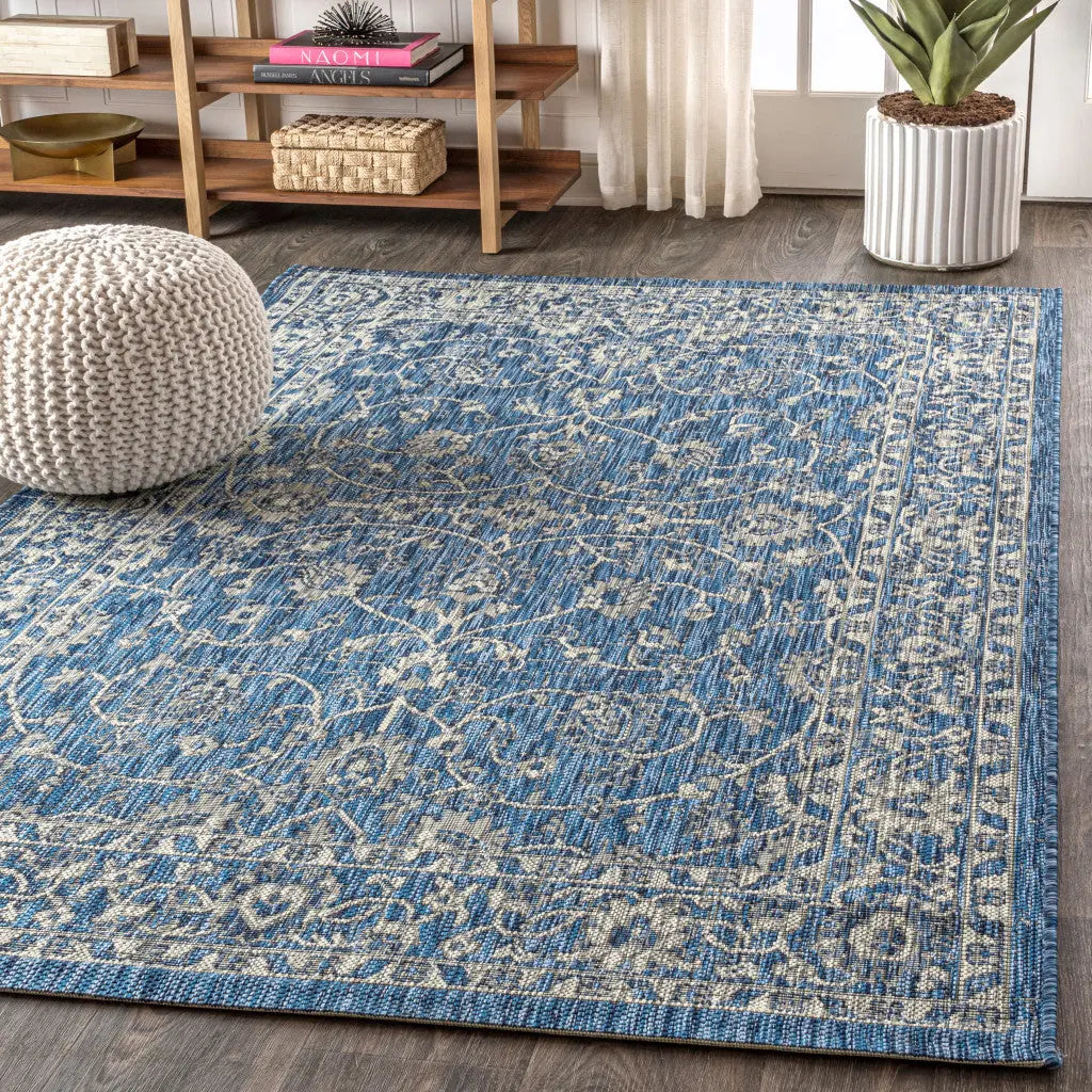 4' X 6' Navy Blue And Gray Medallion Indoor Outdoor Area Rug Homeroots Outdoor