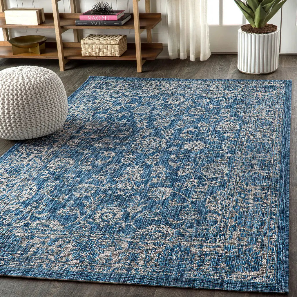 4' X 6' Navy Blue And Gray Medallion Indoor Outdoor Area Rug Homeroots Outdoor