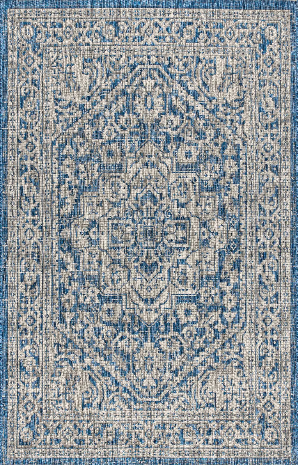 4' X 6' Navy Blue And Gray Medallion Indoor Outdoor Area Rug Homeroots Outdoor