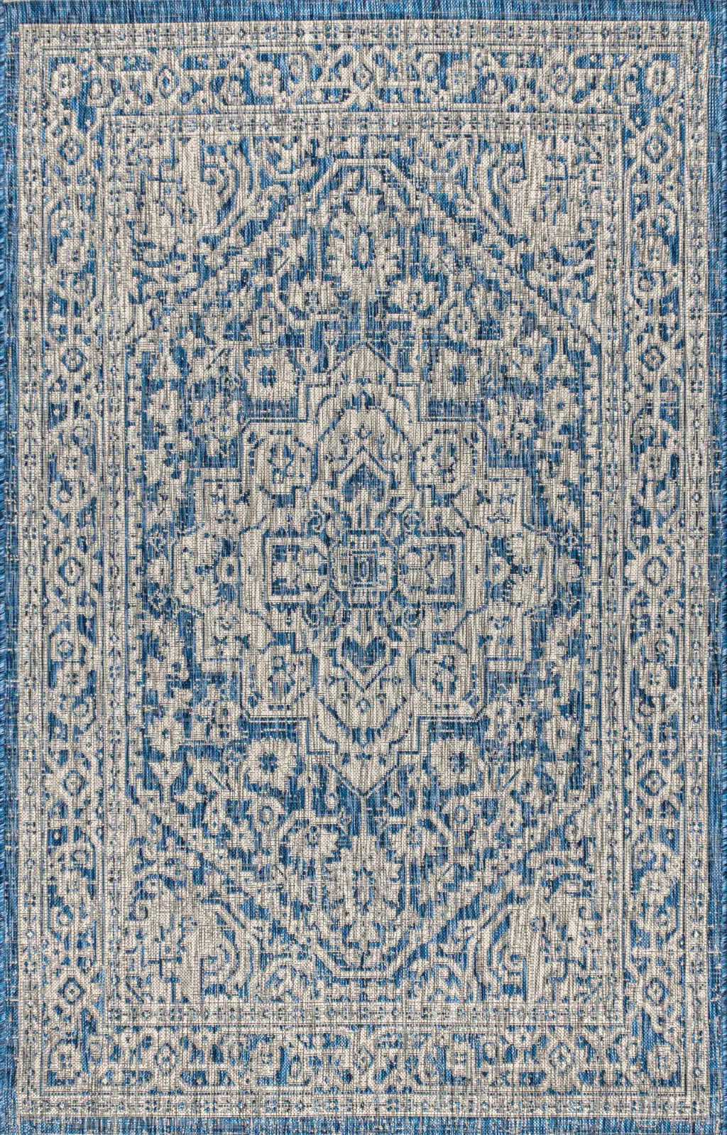 4' X 6' Navy Blue And Gray Medallion Indoor Outdoor Area Rug Homeroots Outdoor