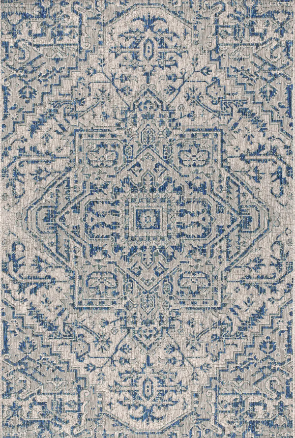 4' X 6' Navy Blue And Gray Medallion Indoor Outdoor Area Rug Homeroots Outdoor