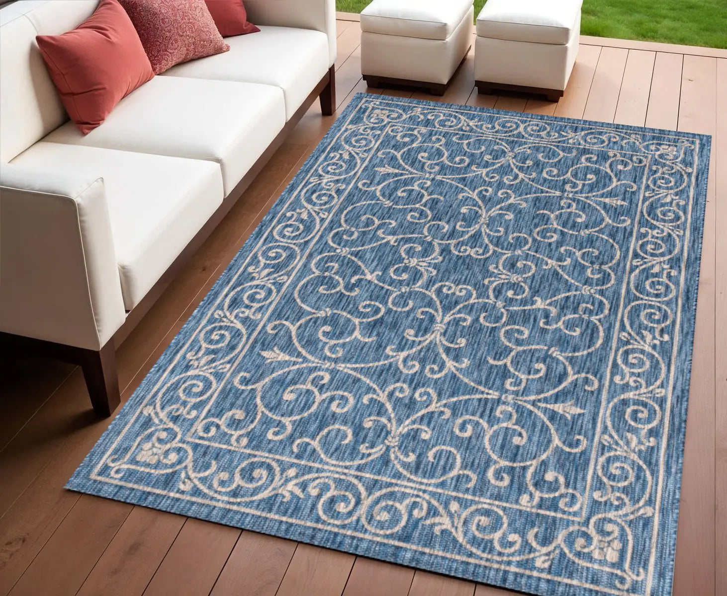 4' X 6' Navy Blue And Gray Medallion Indoor Outdoor Area Rug Homeroots Outdoor