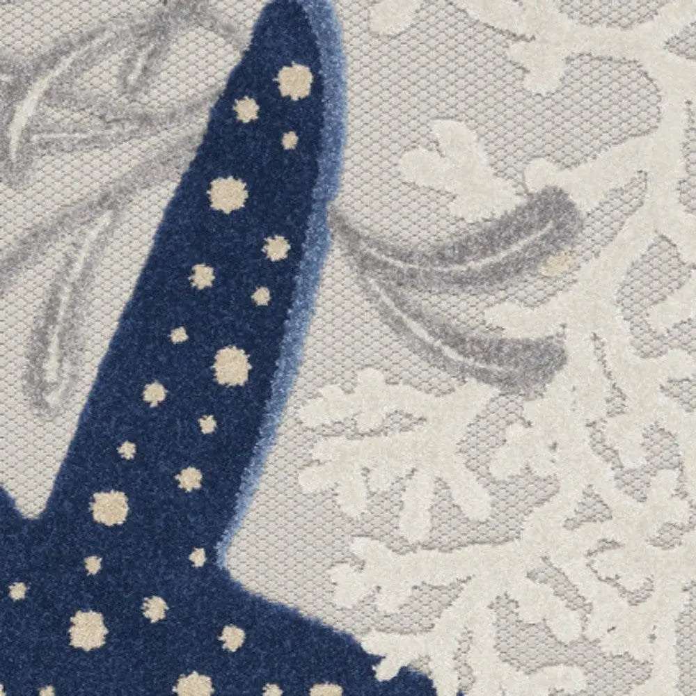 4' X 6' Navy Blue And Gray Starfish Indoor Outdoor Area Rug Homeroots Outdoor