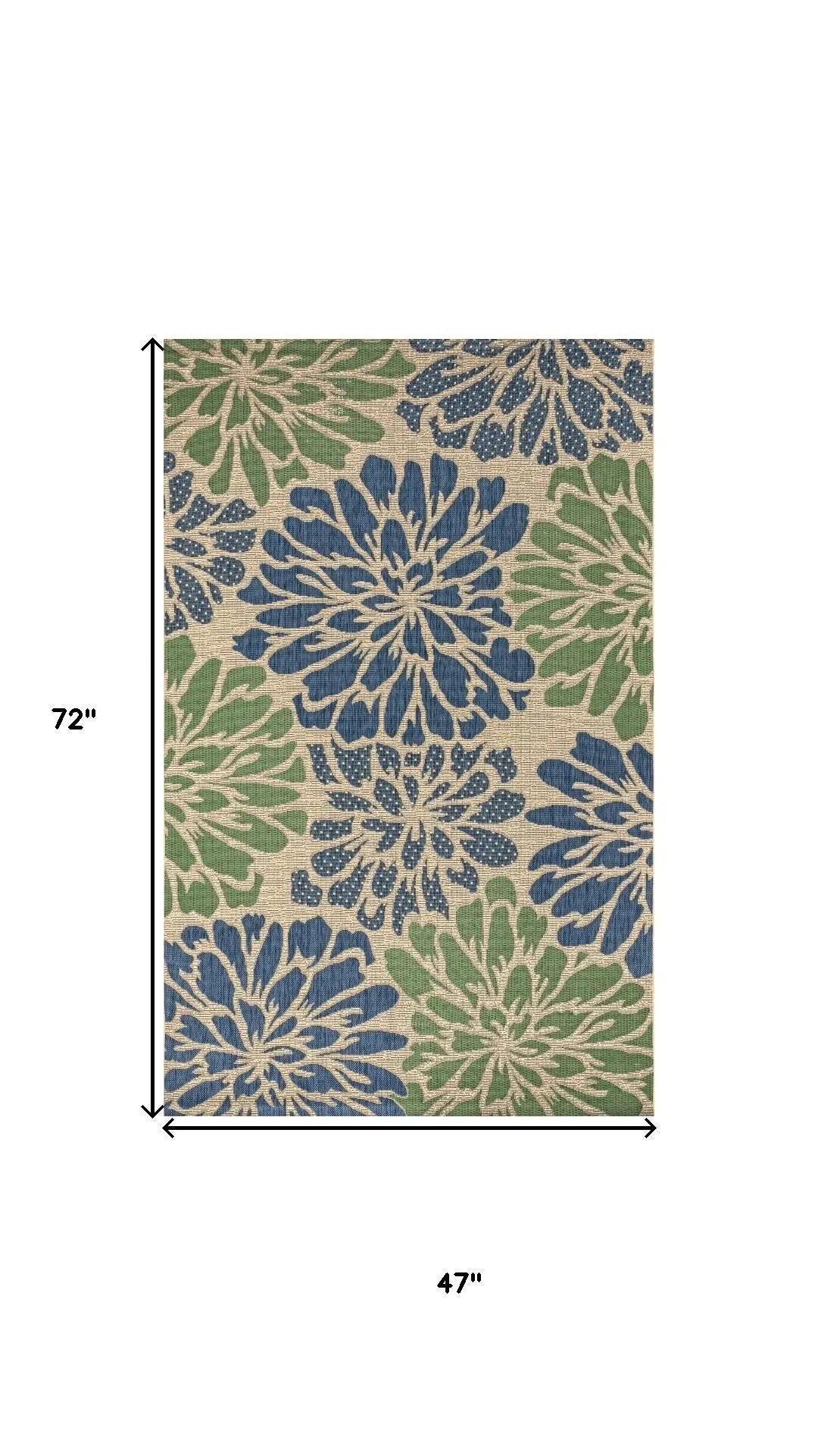 4' X 6' Navy Blue And Green Floral Indoor Outdoor Area Rug Homeroots Outdoor