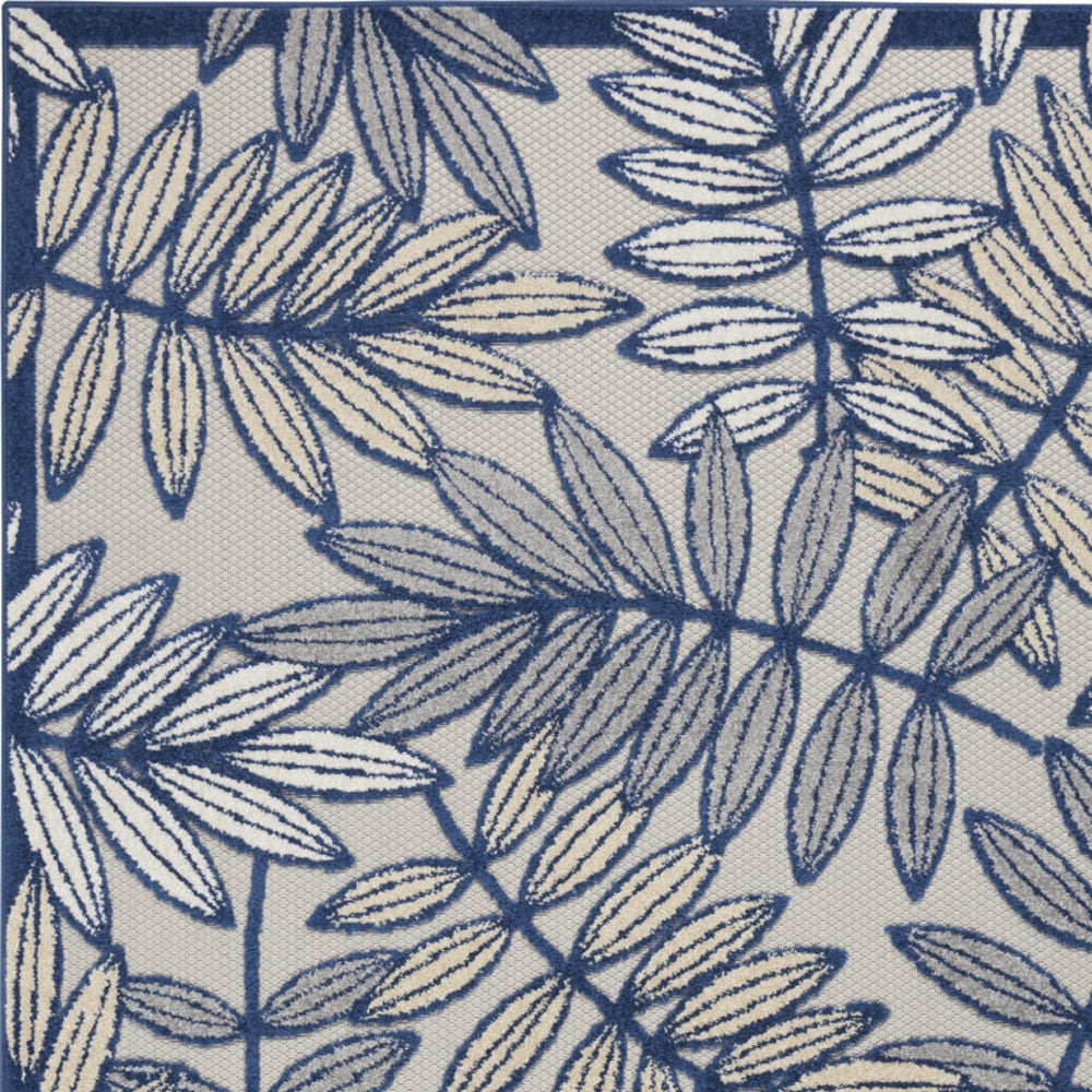 4' X 6' Navy Blue And Ivory Botanical Leaves Indoor Outdoor Area Rug Homeroots Outdoor