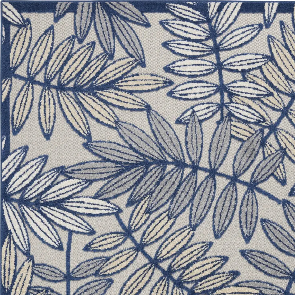 4' X 6' Navy Blue And Ivory Botanical Leaves Indoor Outdoor Area Rug Homeroots Outdoor