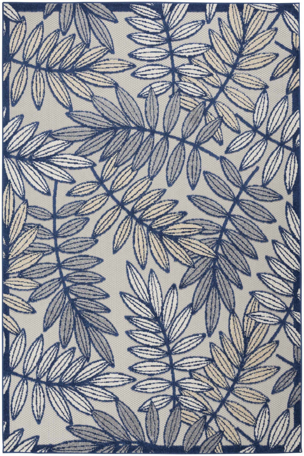 4' X 6' Navy Blue And Ivory Botanical Leaves Indoor Outdoor Area Rug Homeroots Outdoor