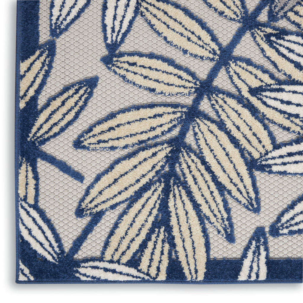 4' X 6' Navy Blue And Ivory Botanical Leaves Indoor Outdoor Area Rug Homeroots Outdoor