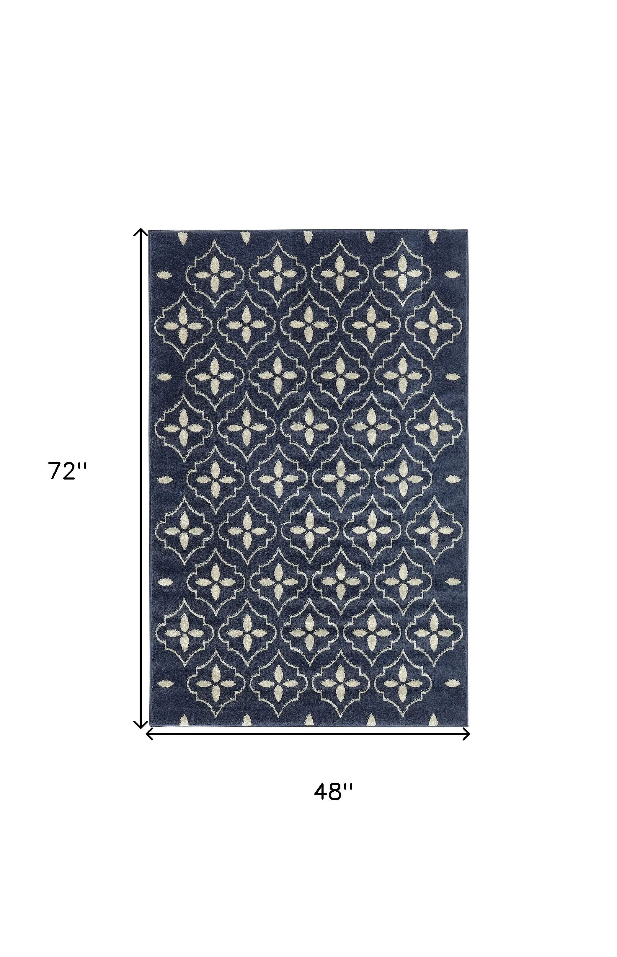 4' X 6' Navy Blue And Ivory Geometric Indoor Outdoor Area Rug Homeroots Outdoor