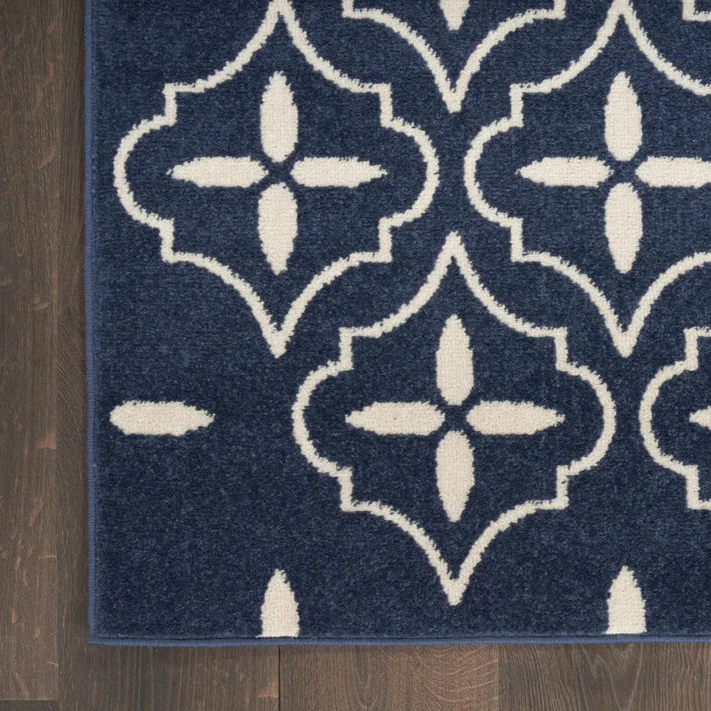 4' X 6' Navy Blue And Ivory Geometric Indoor Outdoor Area Rug Homeroots Outdoor