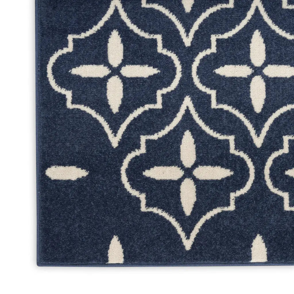 4' X 6' Navy Blue And Ivory Geometric Indoor Outdoor Area Rug Homeroots Outdoor
