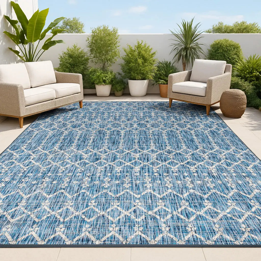 4' X 6' Navy Blue And Light Gray Trellis Indoor Outdoor Area Rug Homeroots Outdoor