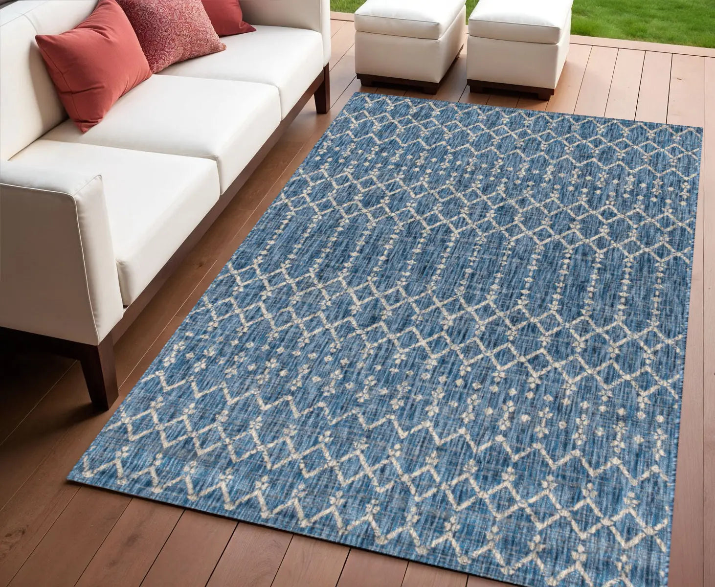 4' X 6' Navy Blue And Light Gray Trellis Indoor Outdoor Area Rug Homeroots Outdoor