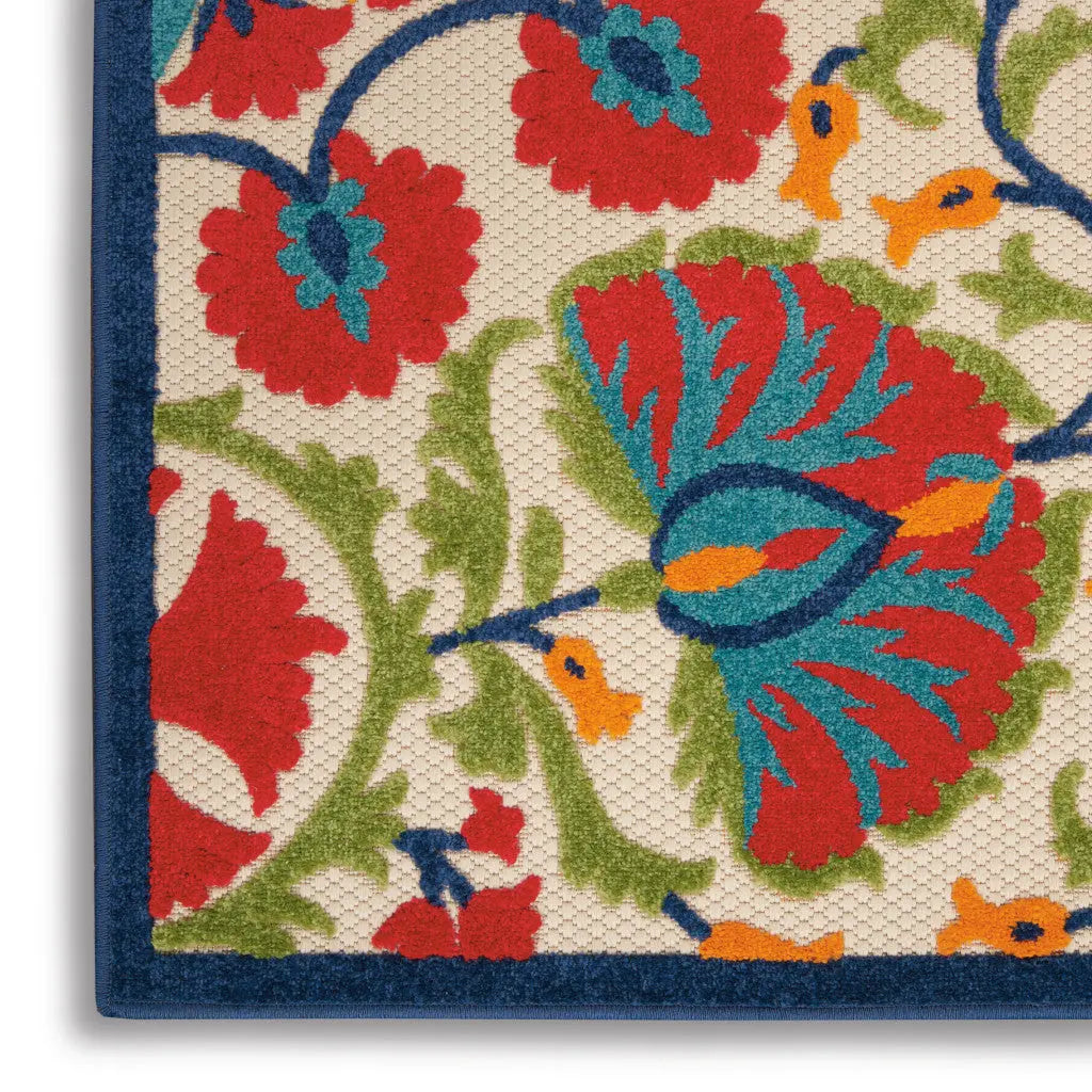 4' X 6' Navy Blue Beige Green Blue And Red Floral Indoor Outdoor Area Rug Homeroots Outdoor