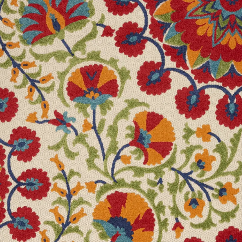 4' X 6' Navy Blue Beige Green Blue And Red Floral Indoor Outdoor Area Rug Homeroots Outdoor