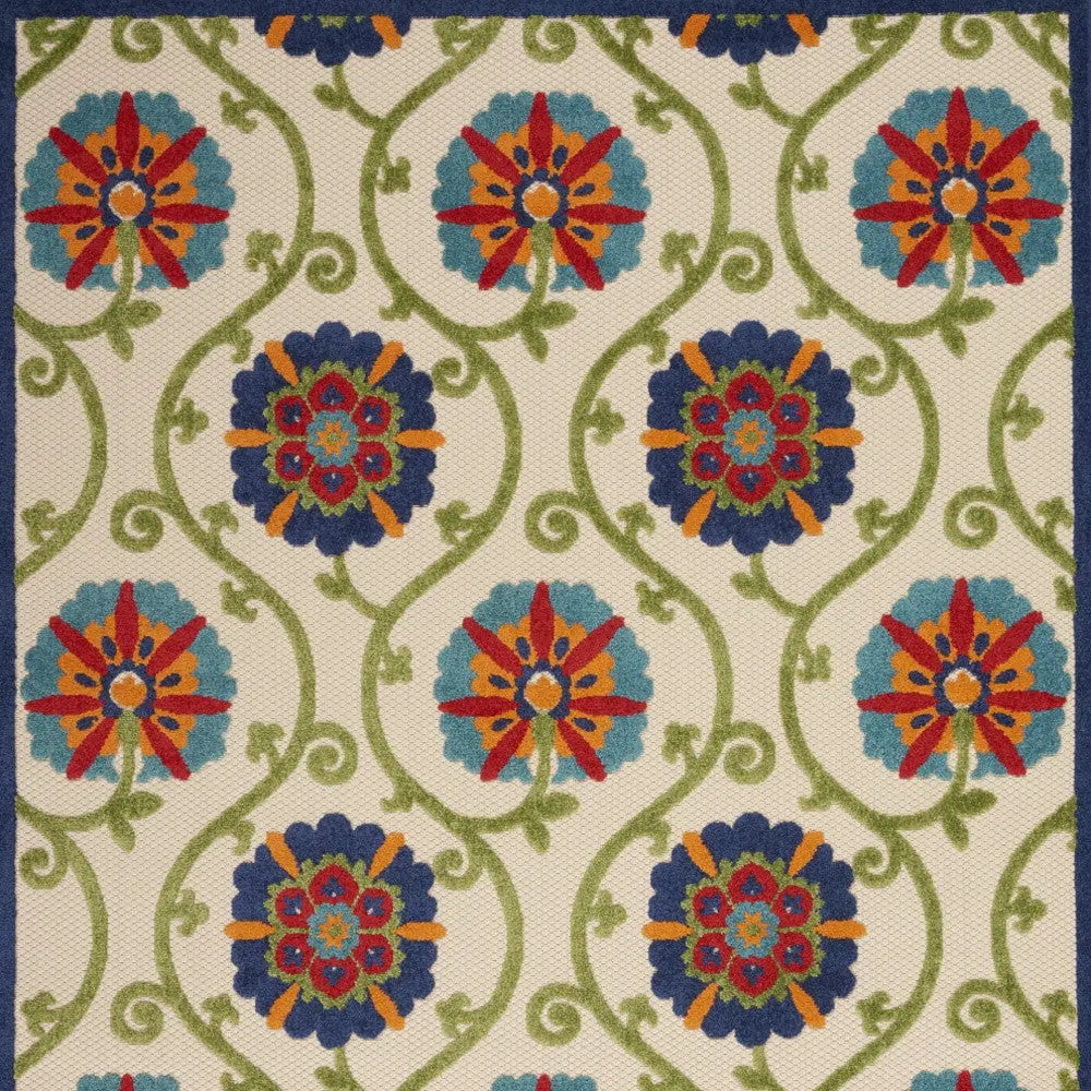 4' X 6' Navy Blue Beige Green Blue And Red Floral Indoor Outdoor Area Rug Homeroots Outdoor