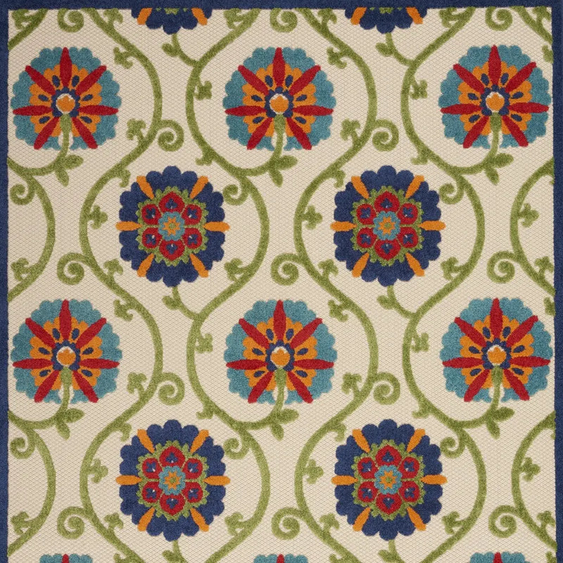 4' X 6' Navy Blue Beige Green Blue And Red Floral Indoor Outdoor Area Rug Homeroots Outdoor