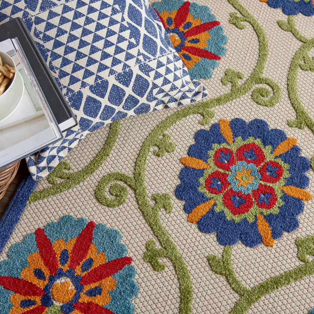 4' X 6' Navy Blue Beige Green Blue And Red Floral Indoor Outdoor Area Rug Homeroots Outdoor