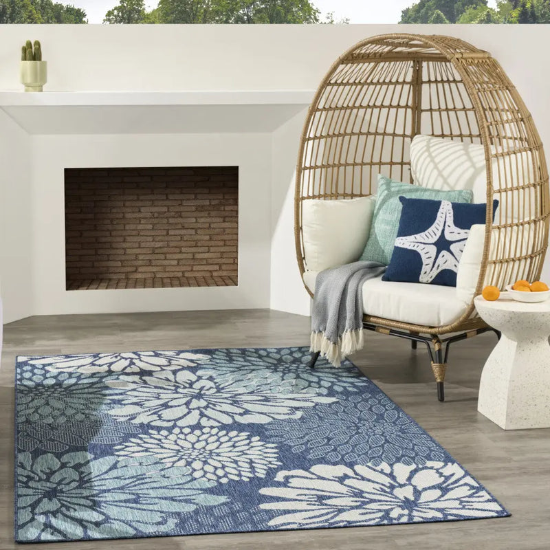 4' X 6' Navy Blue Floral Indoor Outdoor Area Rug Homeroots Outdoor