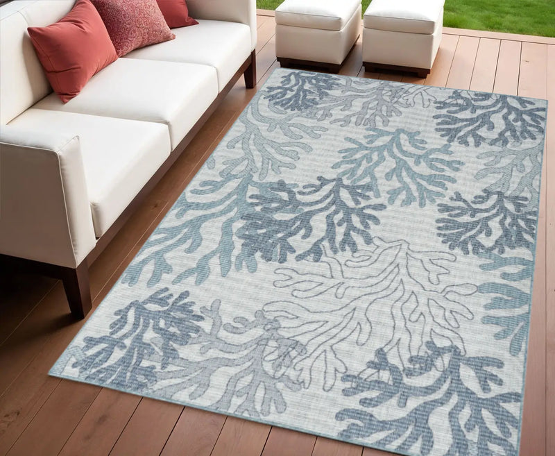 4' X 6' Navy Blue Ivory And Blue Nautical Indoor Outdoor Area Rug Homeroots Outdoor