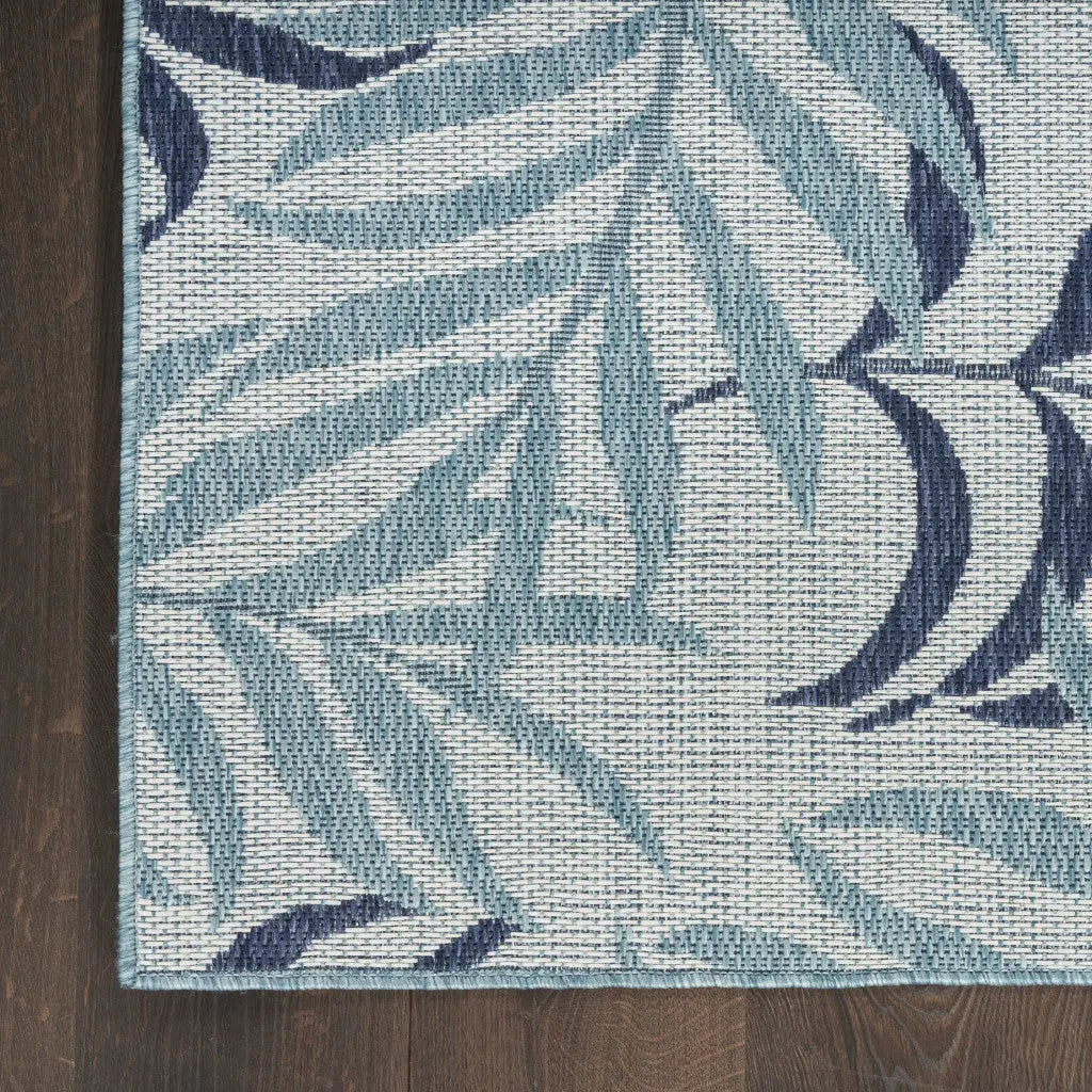 4' X 6' Navy Blue Ivory And Blue Palm Leaf Indoor Outdoor Area Rug Homeroots Outdoor