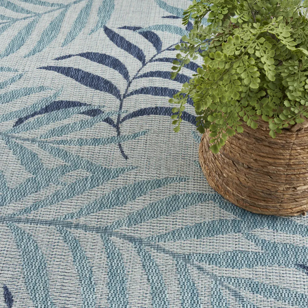4' X 6' Navy Blue Ivory And Blue Palm Leaf Indoor Outdoor Area Rug Homeroots Outdoor