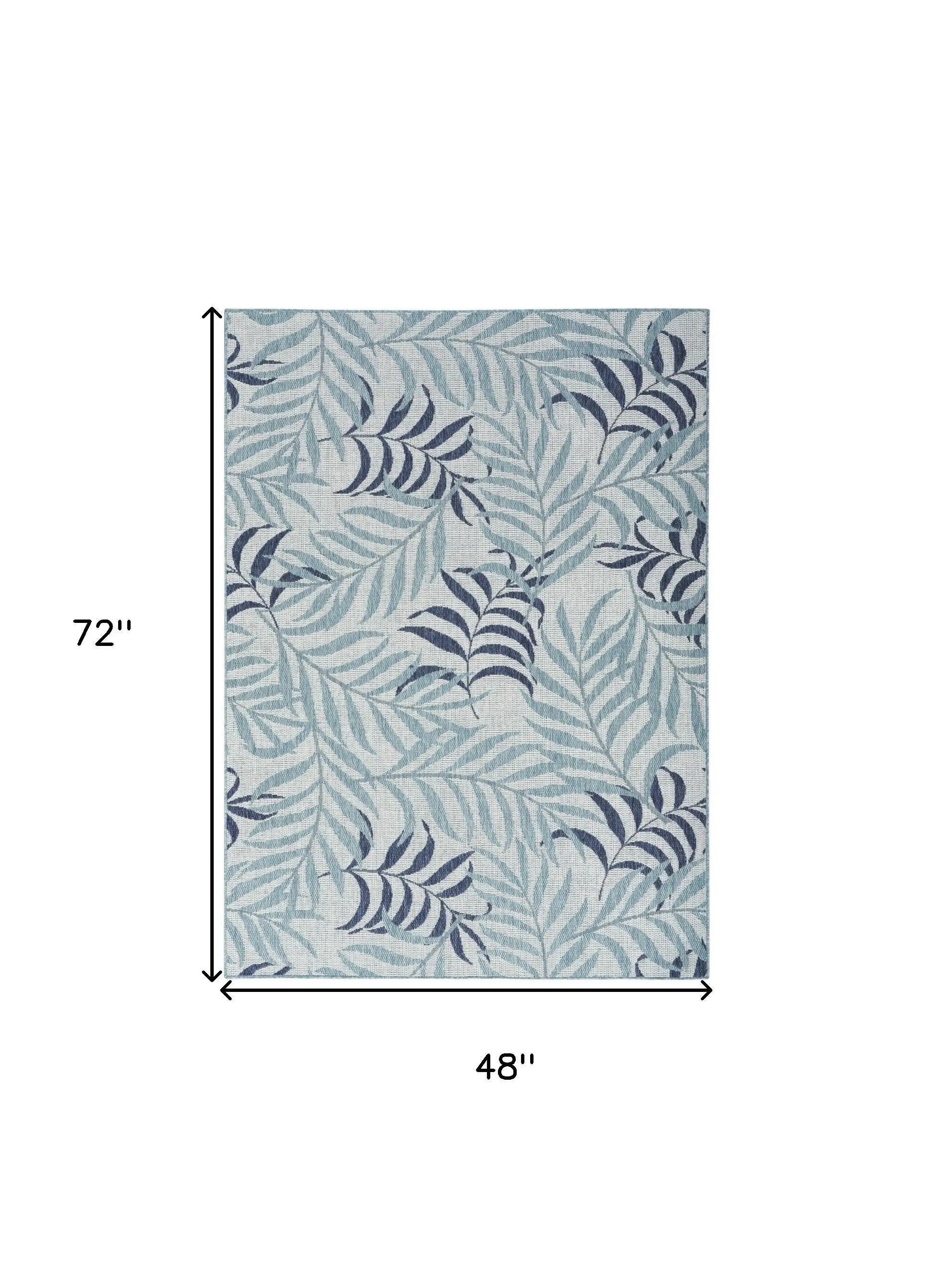 4' X 6' Navy Blue Ivory And Blue Palm Leaf Indoor Outdoor Area Rug Homeroots Outdoor