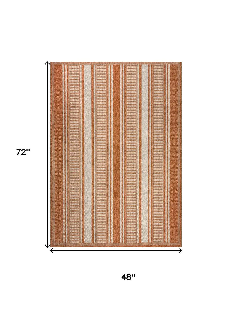 4' X 6' Orange And Cream Striped Indoor Outdoor Area Rug Homeroots Outdoor