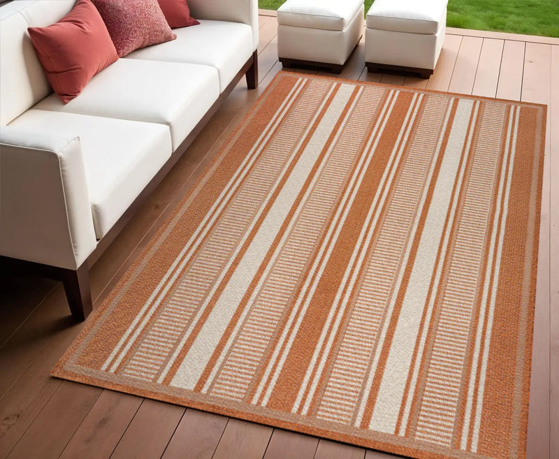 4' X 6' Orange And Cream Striped Indoor Outdoor Area Rug Homeroots Outdoor