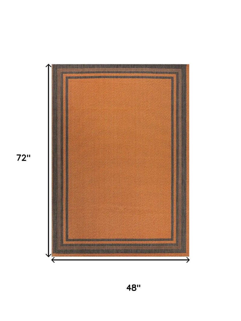 4' X 6' Orange And Dark Gray Striped Indoor Outdoor Area Rug Homeroots Outdoor
