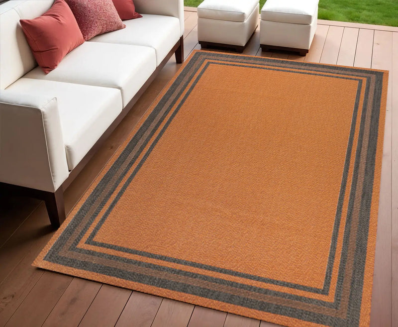 4' X 6' Orange And Dark Gray Striped Indoor Outdoor Area Rug Homeroots Outdoor