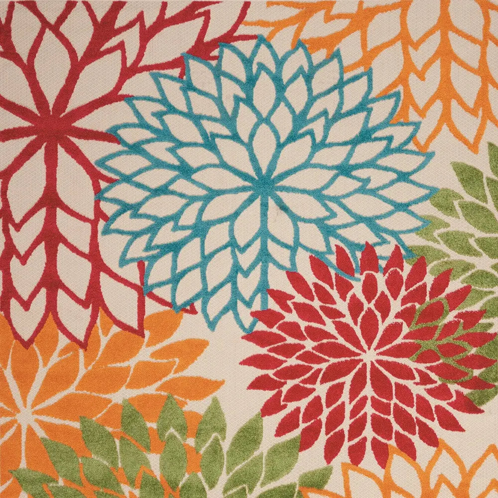 4' X 6' Orange Red Green And Blue Floral Indoor Outdoor Area Rug Homeroots Outdoor